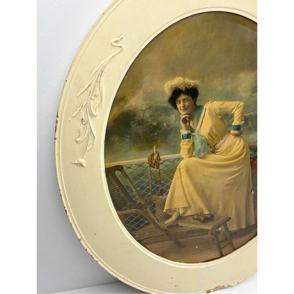 Antique Victorian Woman Photograph in Wooden Oval Embossed Floral Frame 26x22in - Picture 4 of 11